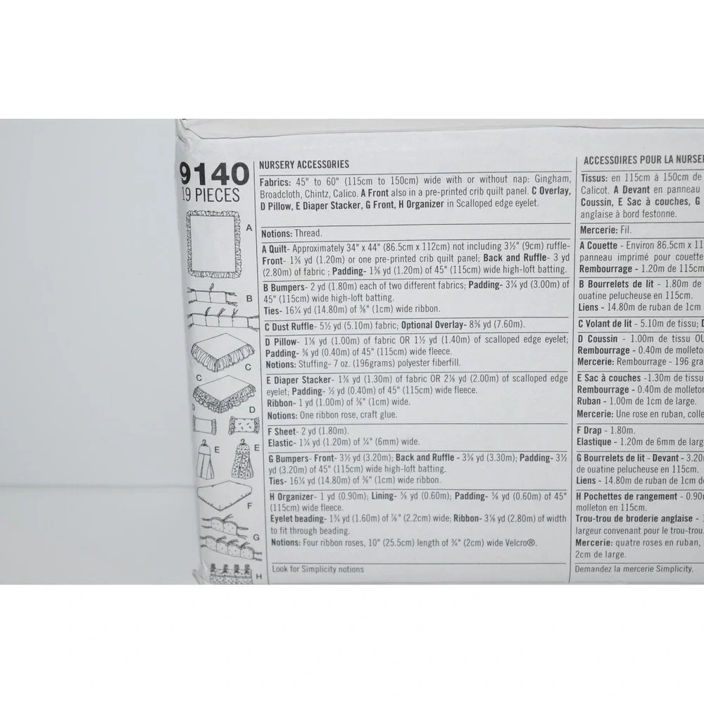 Simplicity 9140 Pattern Uncut Nursery Accessories Padding Quilt Diaper Holder